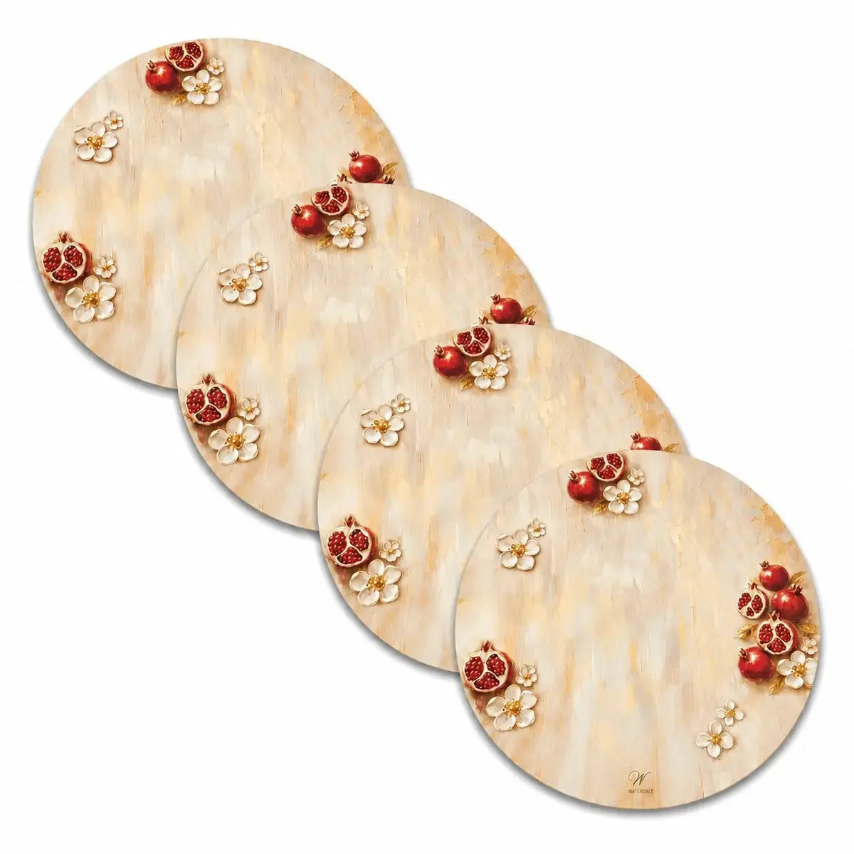Painted pomegranate leatherette charger, 13", for Rosh Hashanah, from Waterdale Collection