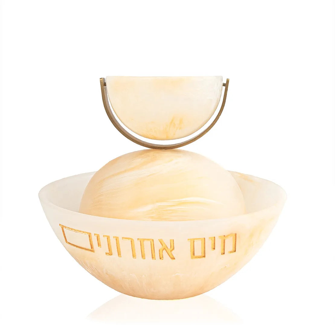 Decorative resin mayim achronim with Hebrew text on a white background - waterdale collection