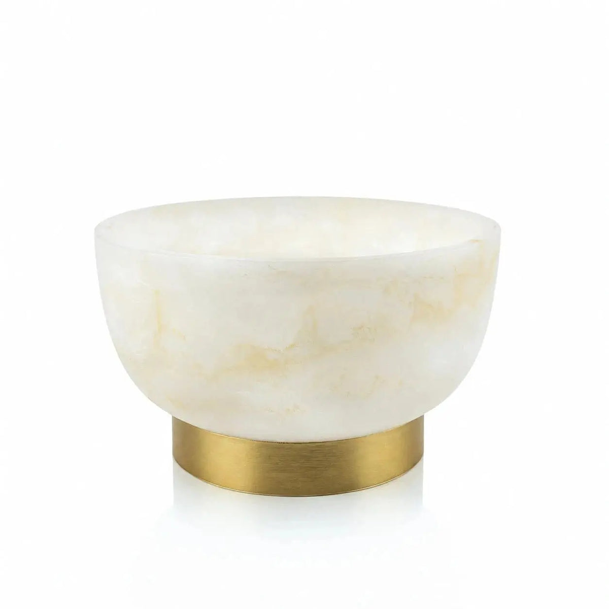 A round medium resin gold bowl with a brushed gold metal base, shown on a clean white background.
