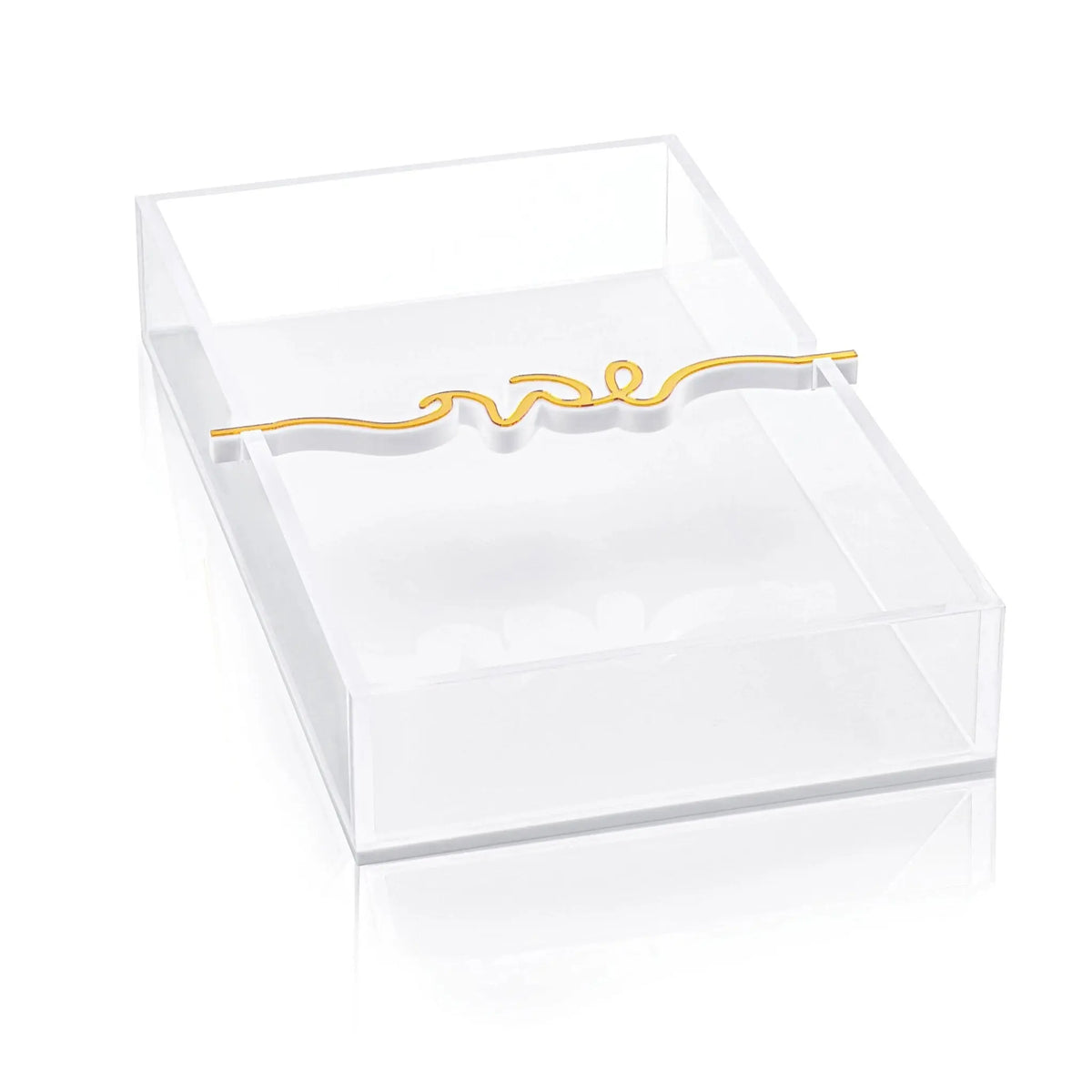 Gold and white Shabbos Bar paper towel holder with decorative metal trim, displayed in open gift box packaging.