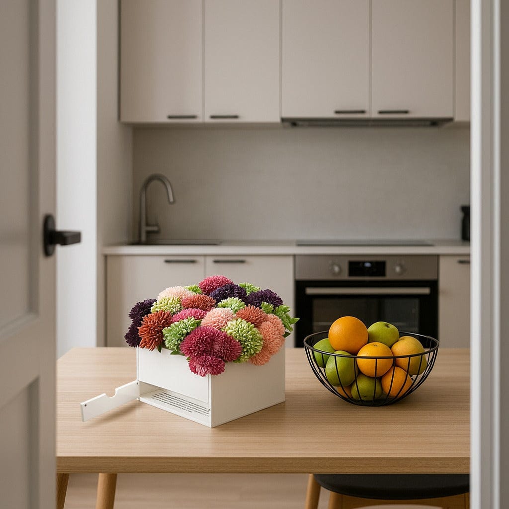 Small Succulent Pink Vase Bencher Set displayed on a kitchen table.