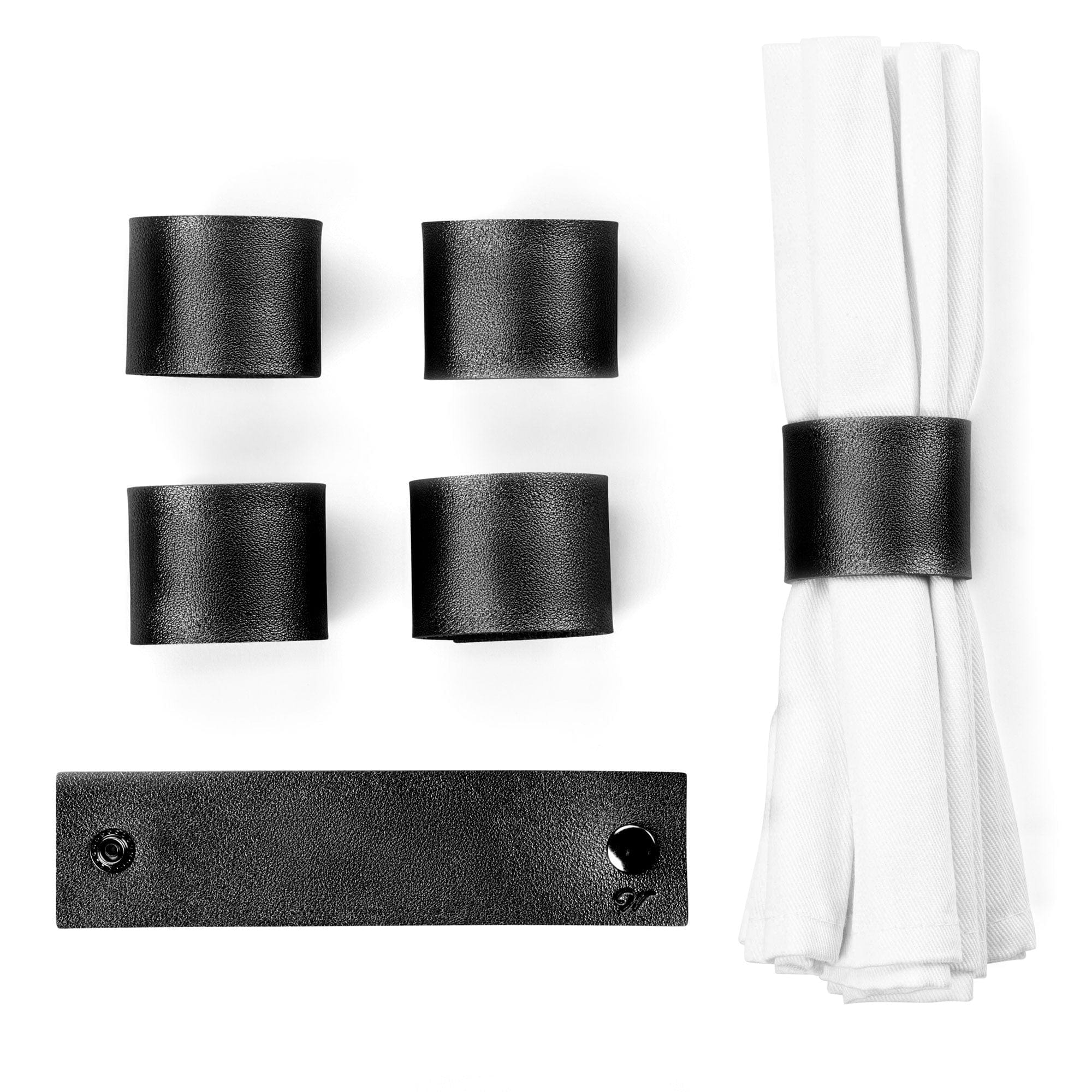 Personalized Leather Napkin Wraps Black