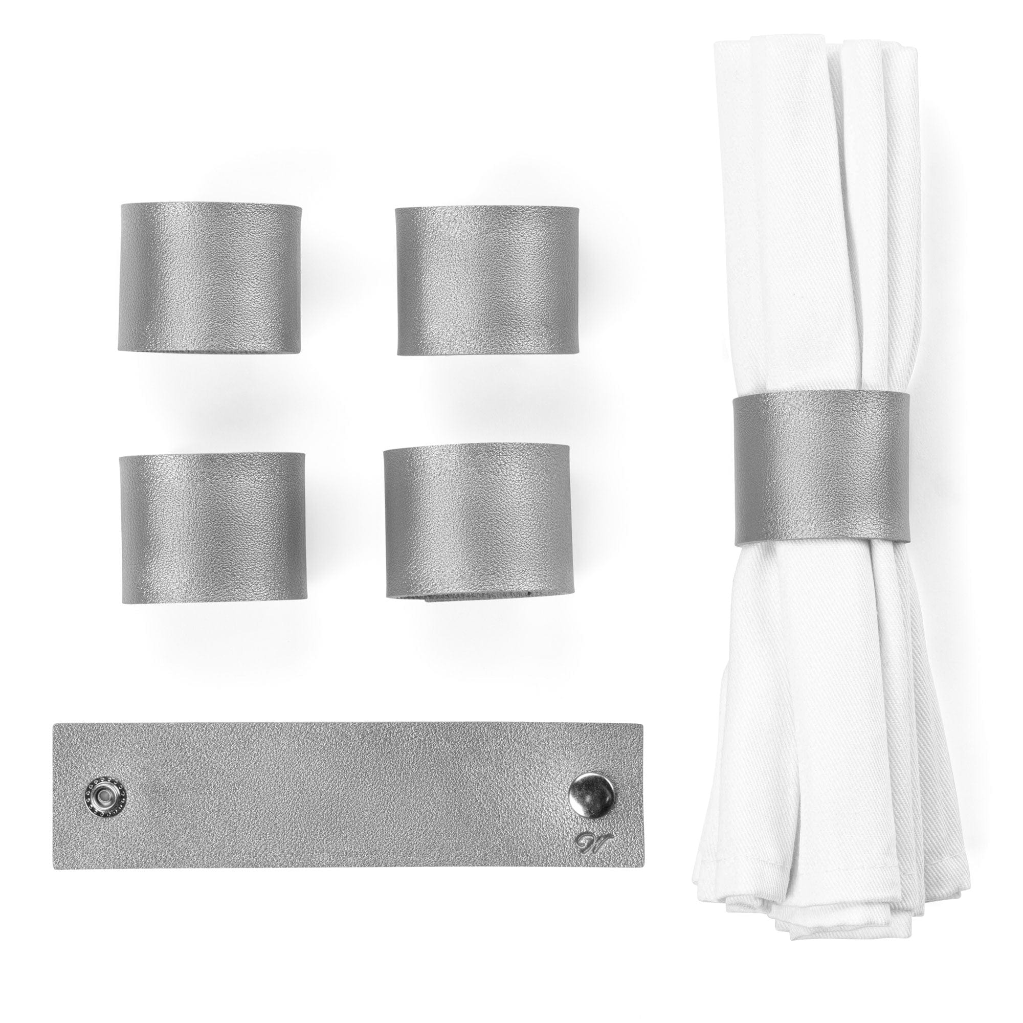 Personalized Leather Napkin Wraps Silver