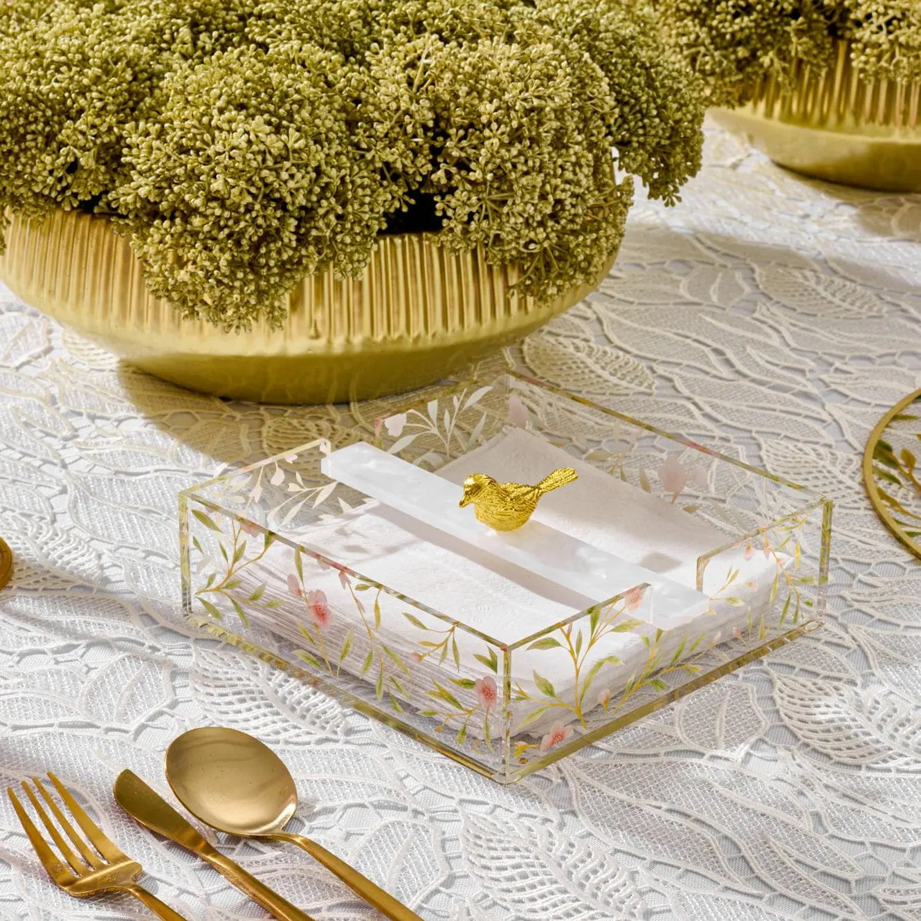 Square Floral Bird Napkin Holder - Waterdale Collection