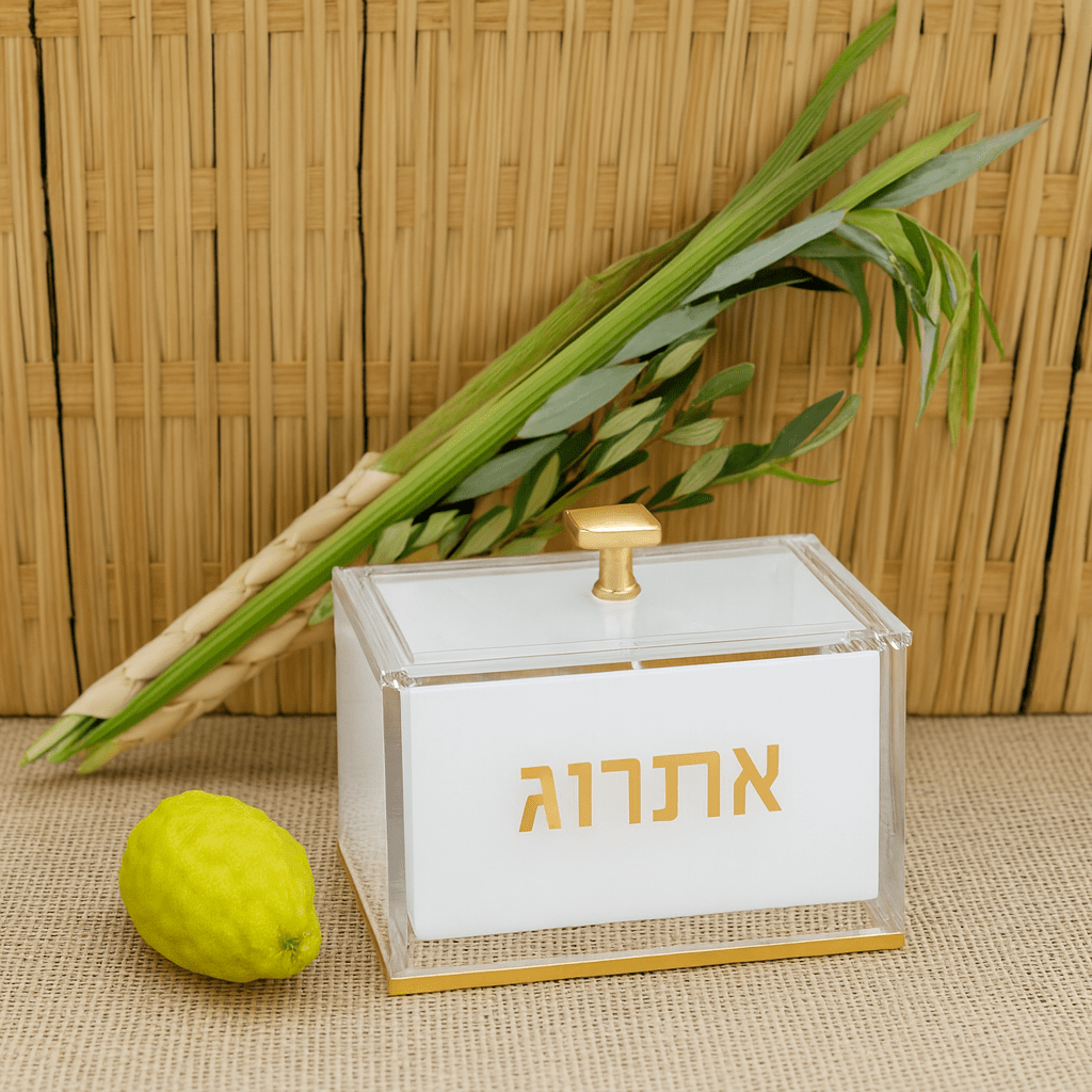 Suspended Esrog Box with lulav, hadasim, aravot.
