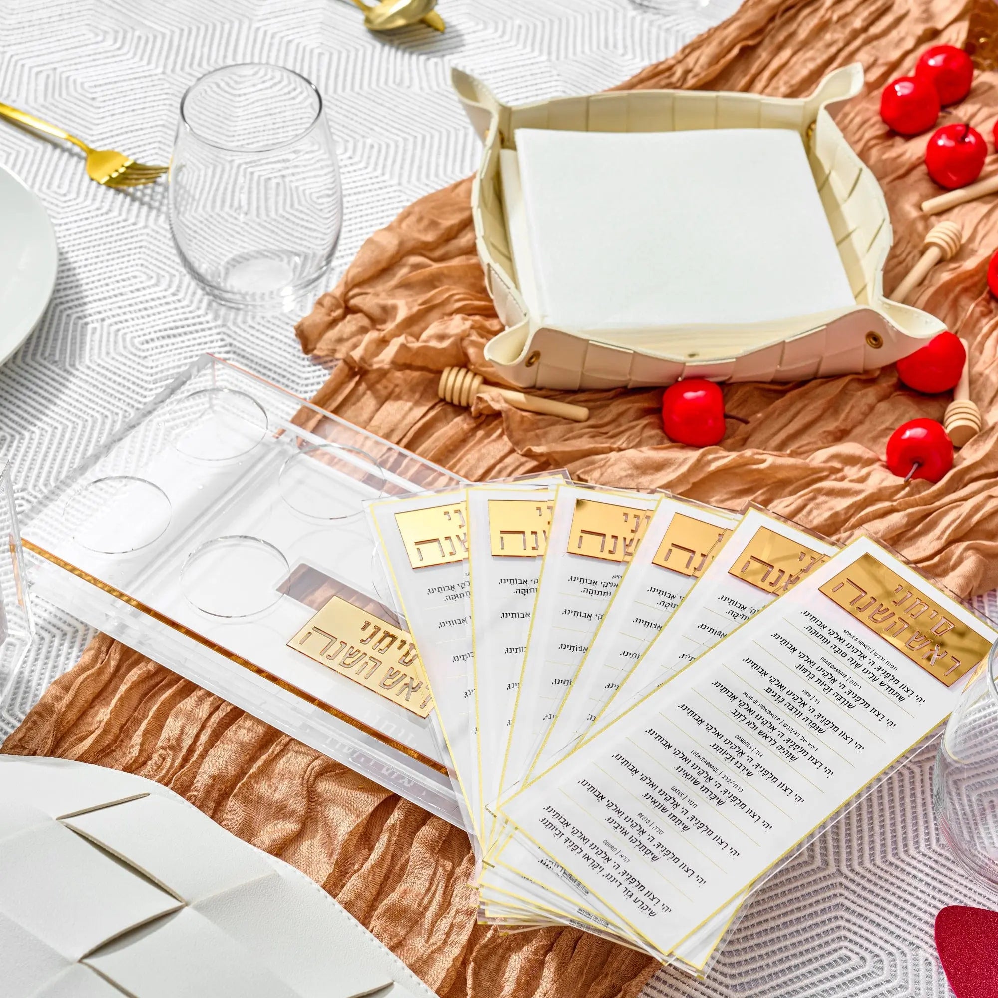 Suspended Simanim Tray Card Set - Waterdale Collection