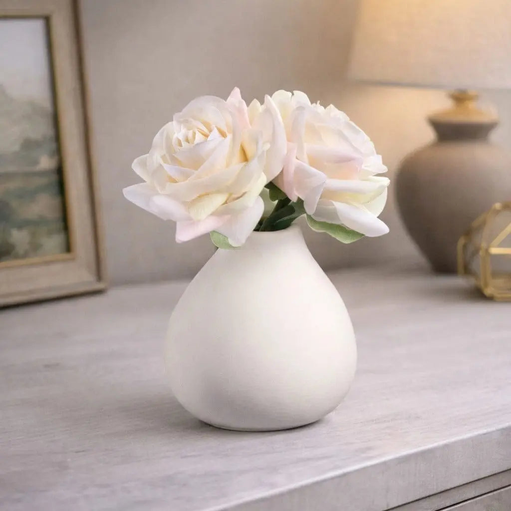 White Faux Floral Teardrop Vase - Waterdale Collection