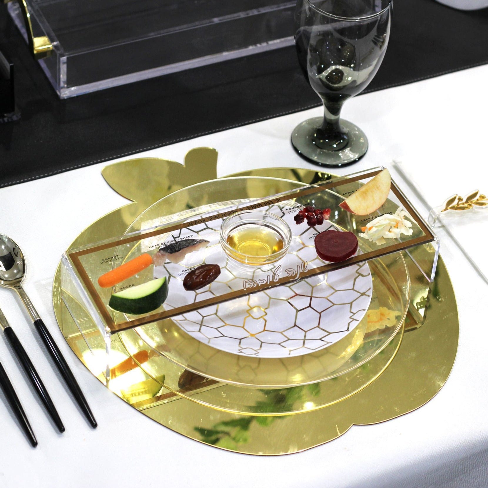 White & Gold Rosh Hashanah Tablescape - Waterdale Collection