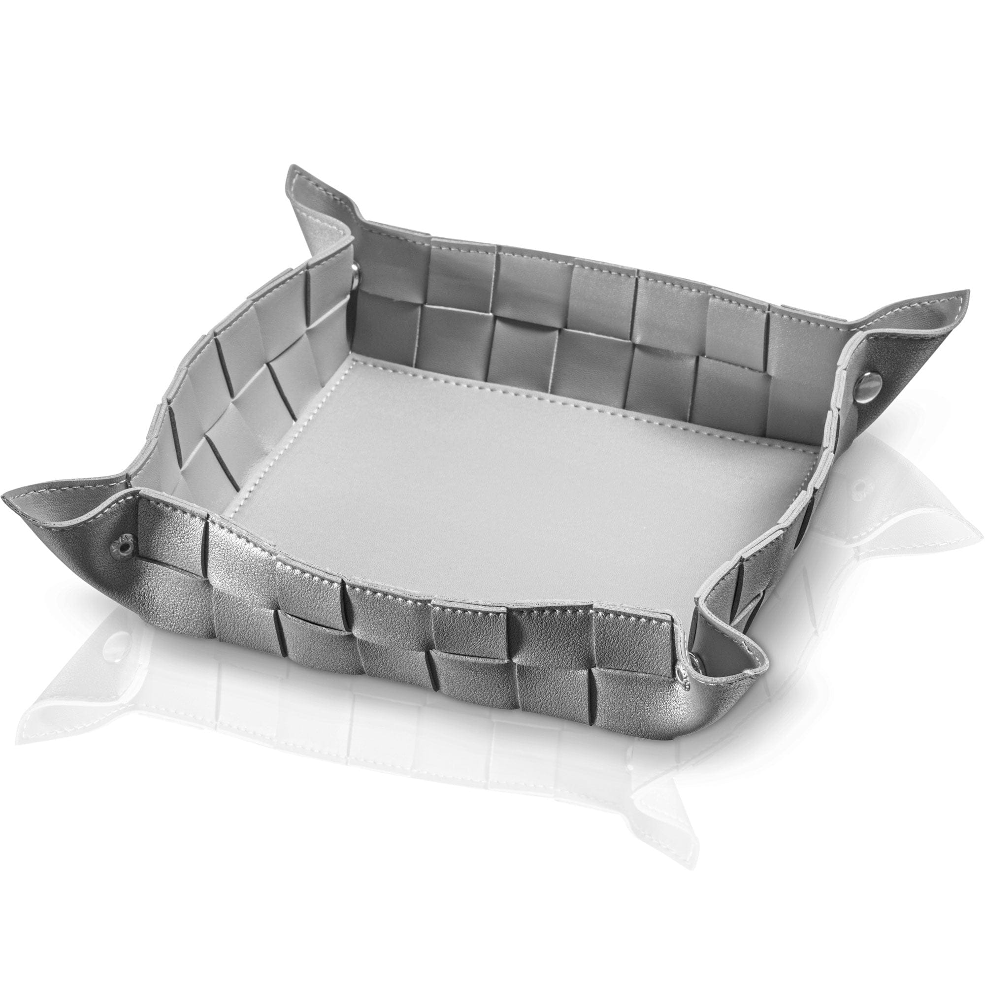 Silver Woven Leather Napkin Holder