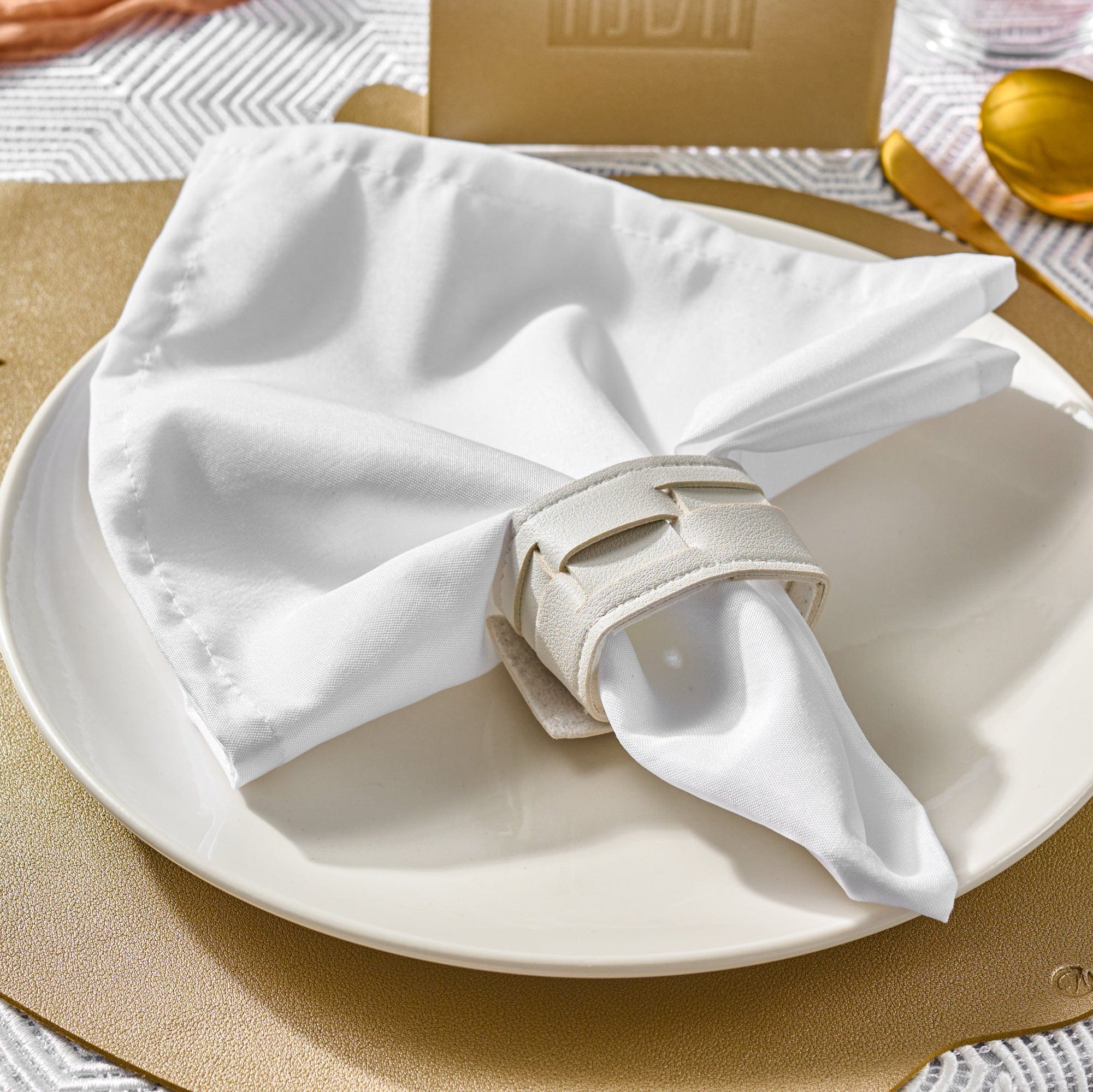 Gold Woven Leather Napkin Wraps