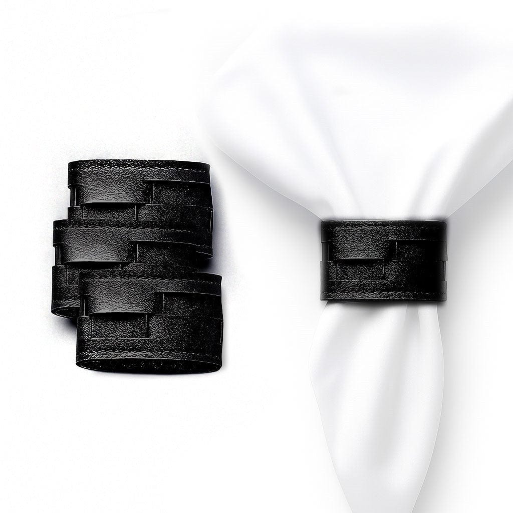 Black Woven Leather Napkin Wraps