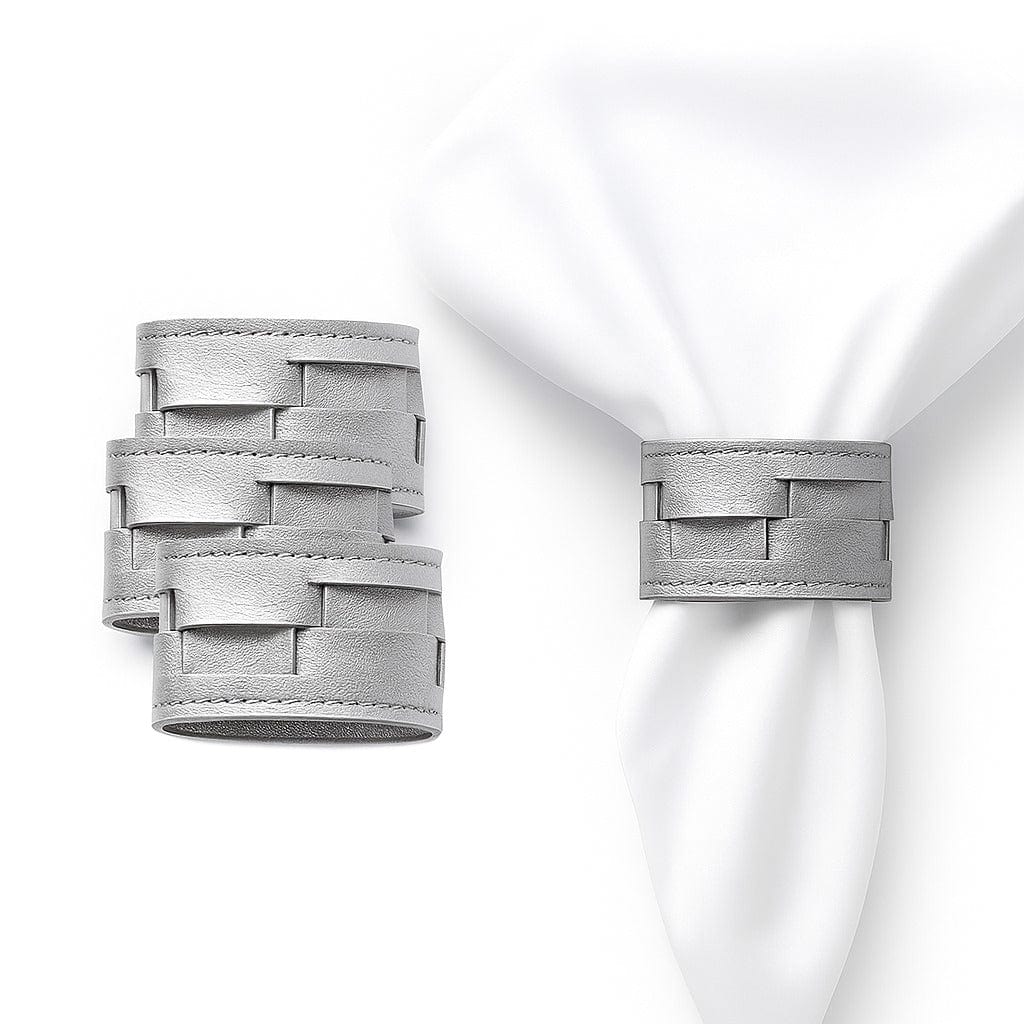 Silver Woven Leather Napkin Wraps