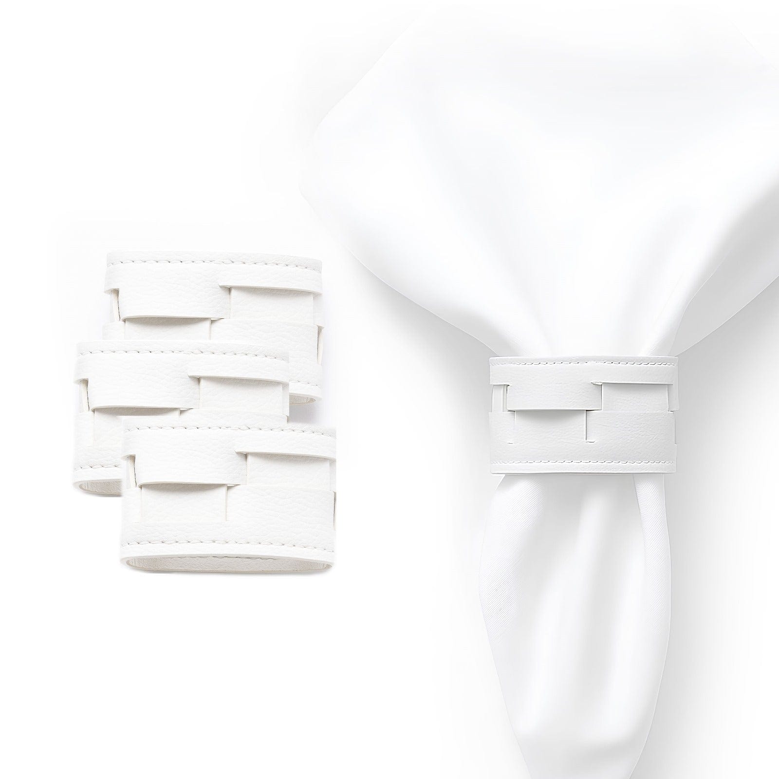White Woven Leather Napkin Wraps