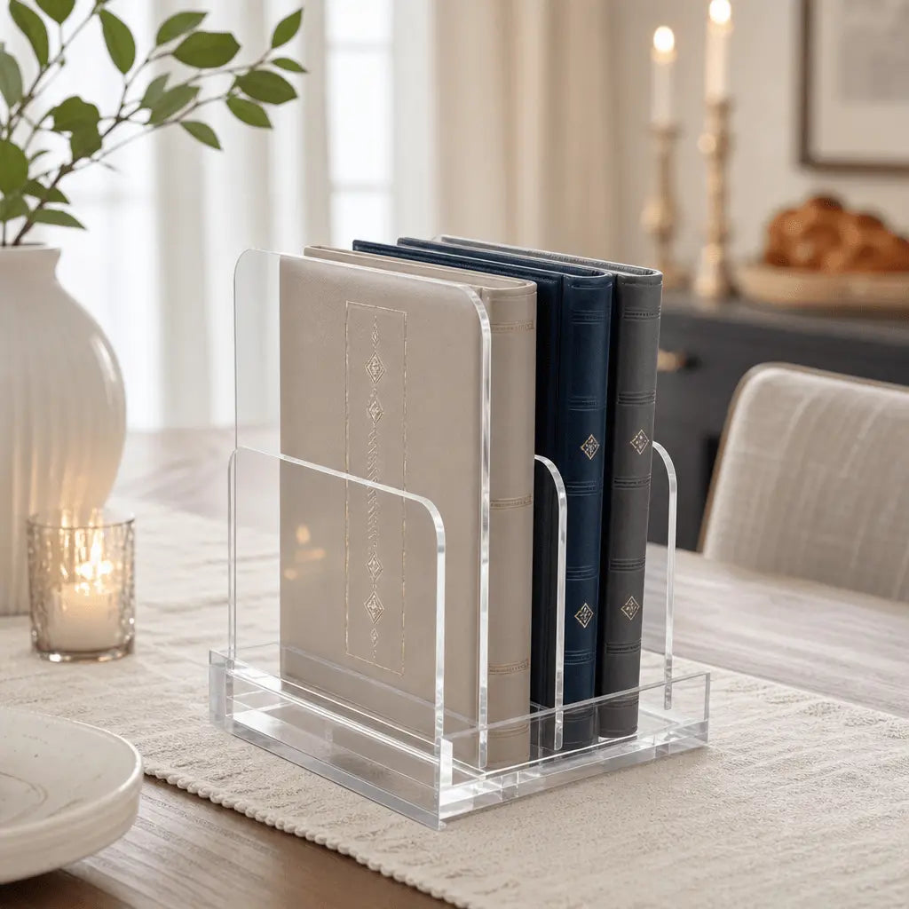 Stylish Lucite Bencher Storage: Modern Organization for Your Jewish Home - Waterdale Collection