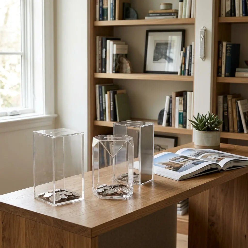 Modern Lucite Tzedakah Boxes: Elegant Designs for Meaningful Giving - Waterdale Collection
