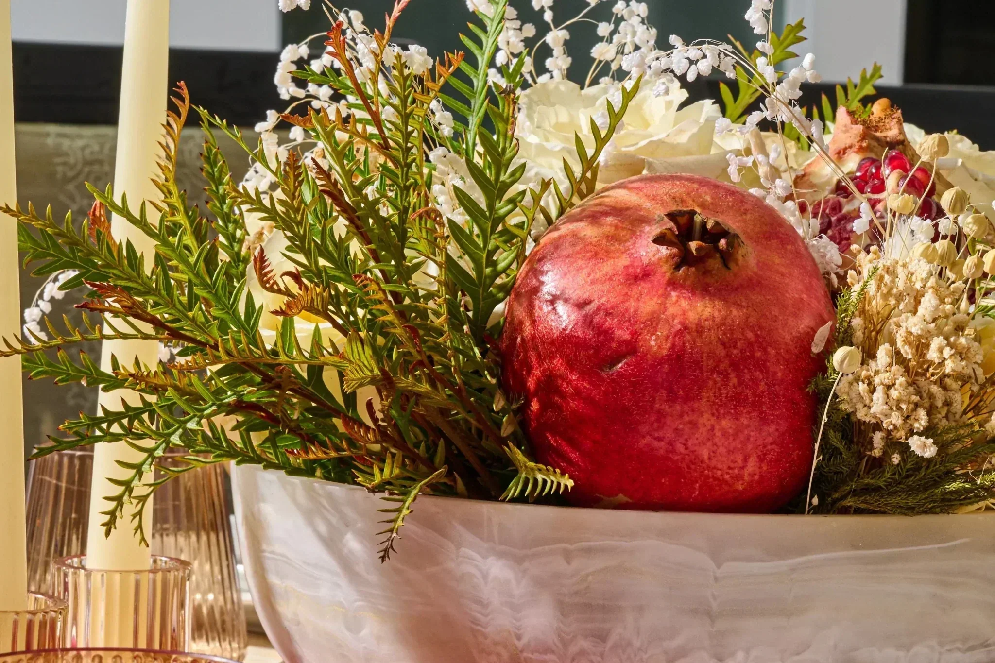 Rosh Hashanah DIY Floral Arrangement With Pomegranates - Waterdale Collection