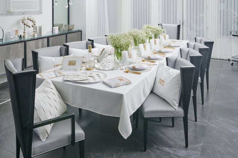 Woven Leather Pesach 2025 Tablescape Waterdale Collection Tablescape