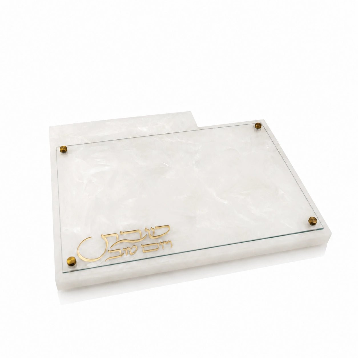 Marble Resin Challah Board with Knife Slot and salt indent area | Shabbos & Yom tov Judaica for the Shabbat table