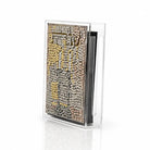 Diamond Art Shabbos matchbox with beige and gold decorative design, featuring mesh panel and wooden match compartment on side.