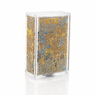 Diamond Art Tzedakah Box with blue geometric pattern and lucite construction, craft kit for ages 12 and up.