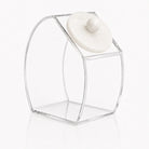 Clear acrylic cookie jar with a pearl-white marbled silver resin lid and rounded knob, styled for a modern kitchen counter.