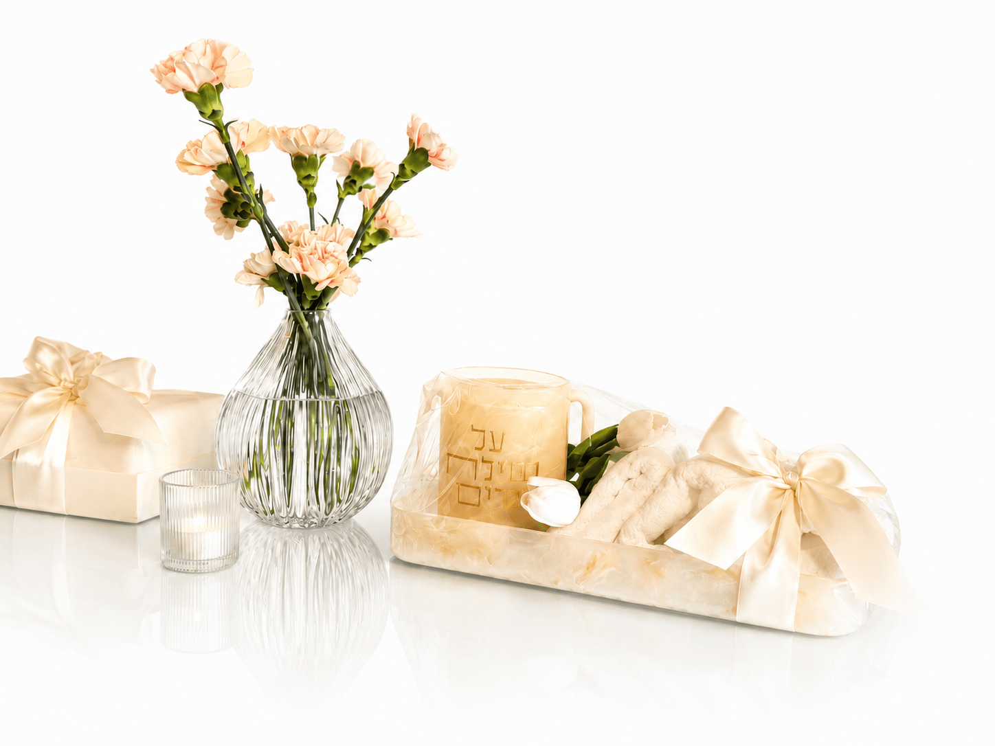 corporate gifting resin al netilas yadayim set with washing cup, towels, and tray