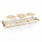 Gold Resin Rectangle Dip Bowl Set with Tray  3 dip bowls with and a resin tray holder 
