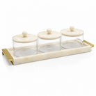 Gold Resin Rectangle Dip Bowl Set with Tray & Spoons | 3 dip bowls with 3 gold spoons and a resin tray holder 