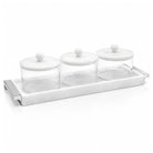 Silver Resin Rectangle Dip Bowl Set with Tray & Spoons | 3 dip bowls with 3 silver spoons and a resin tray holder 