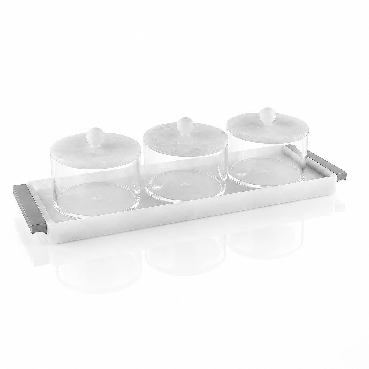 Silver Resin Rectangle Dip Bowl Set with Tray 3 dip bowls with and a resin tray holder 