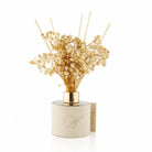 Taupe Leather Bloom Diffuser by Waterdale Collection, faux leather reed diffuser with natural reeds and dried flowers
