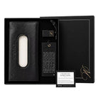 Leather Tefillas Haderech car diffuser gift set by Waterdale Collection, boxed with tissue holder and hanging tag
