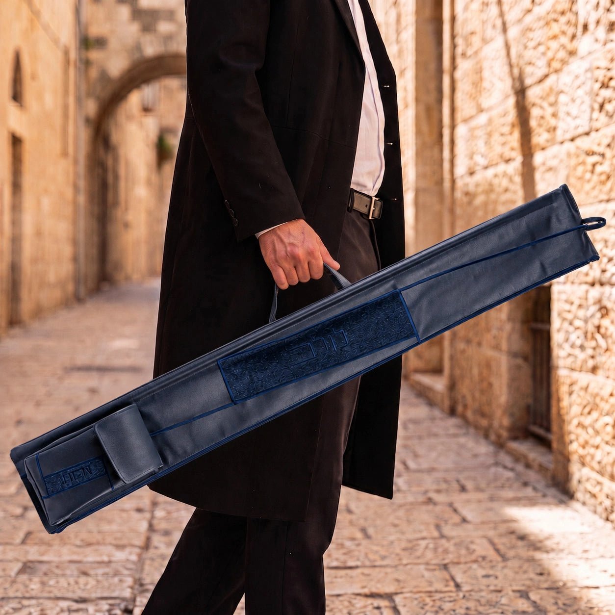 Navy Geometric Fur Lulav Esrog Bag |Sukkot Judaica 