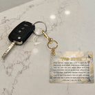 Leather Tefilas Haderech keychain with תפילת הדרך titled in gold above the full traveler's tefillah