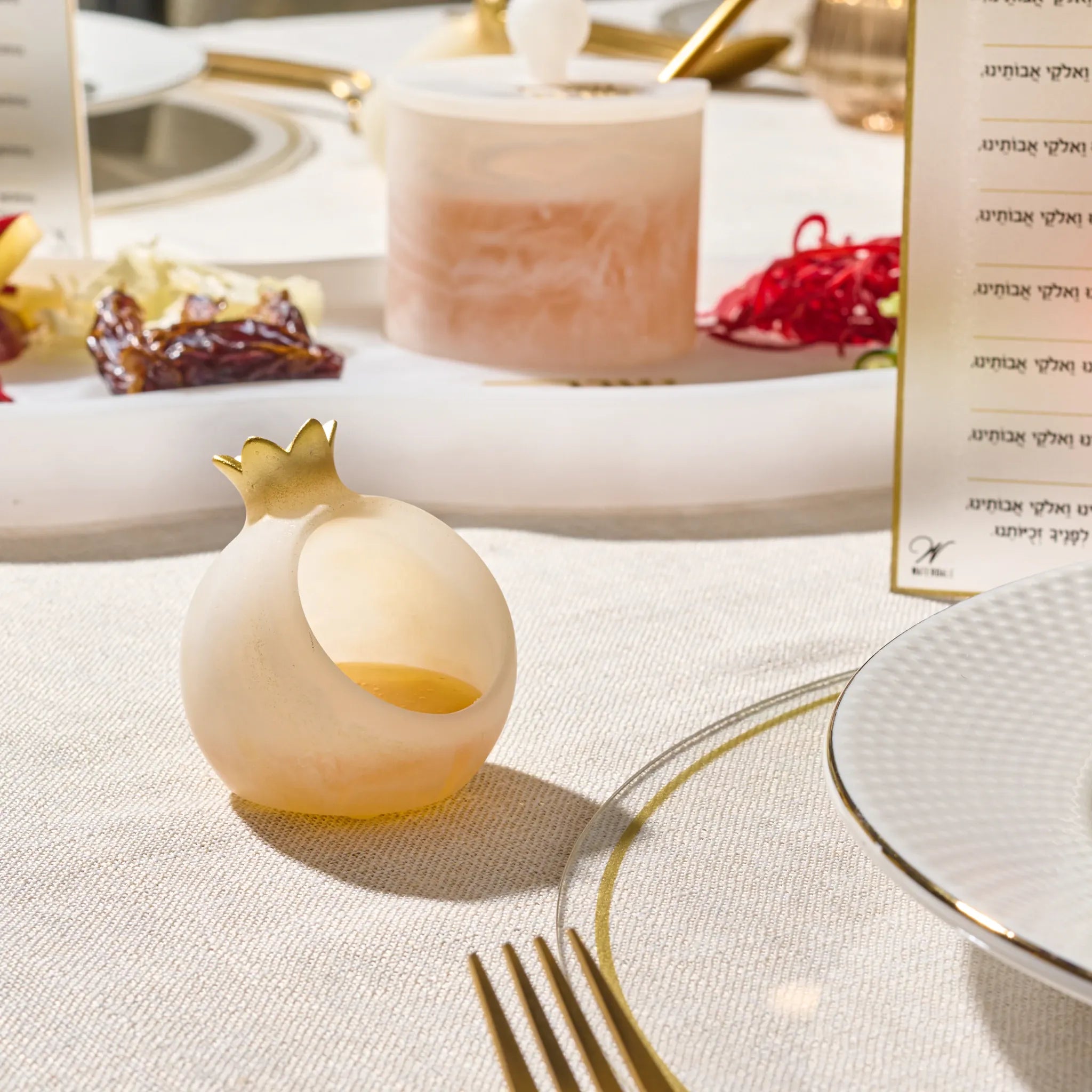 RH-HD-POM-SET-RS-GO Resin Pomegranate Honey Dish Gold Set of Four