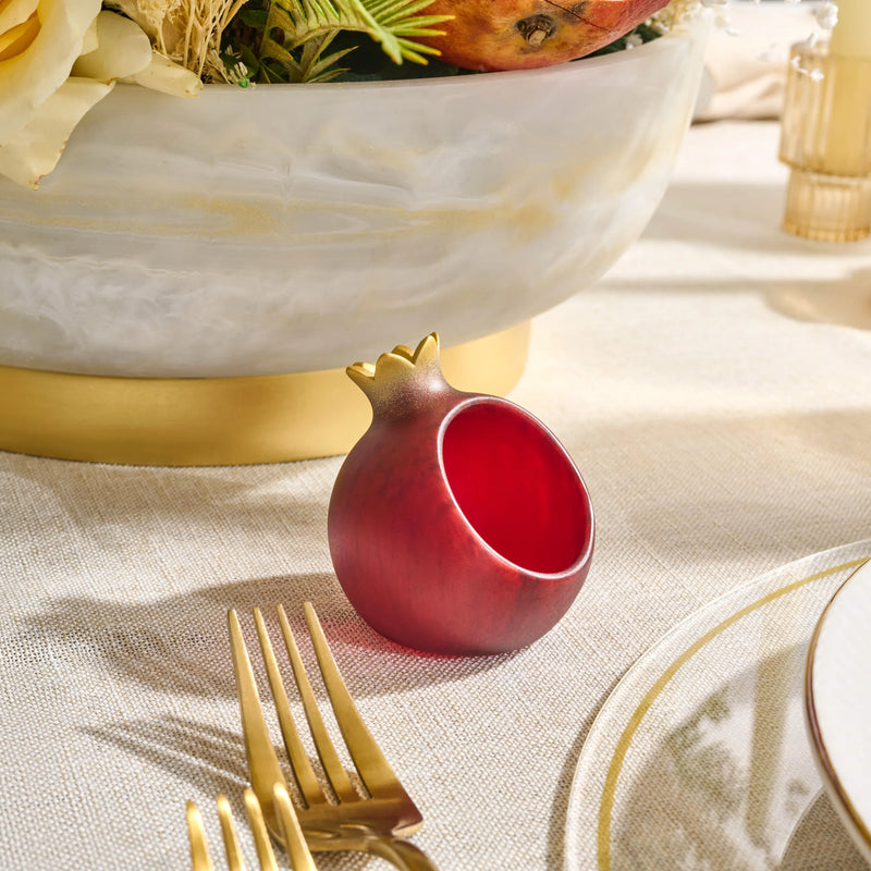 Deep Red Resin Pomegranate Honey Dish Set | Rosh Hashana Holiday Table Decor