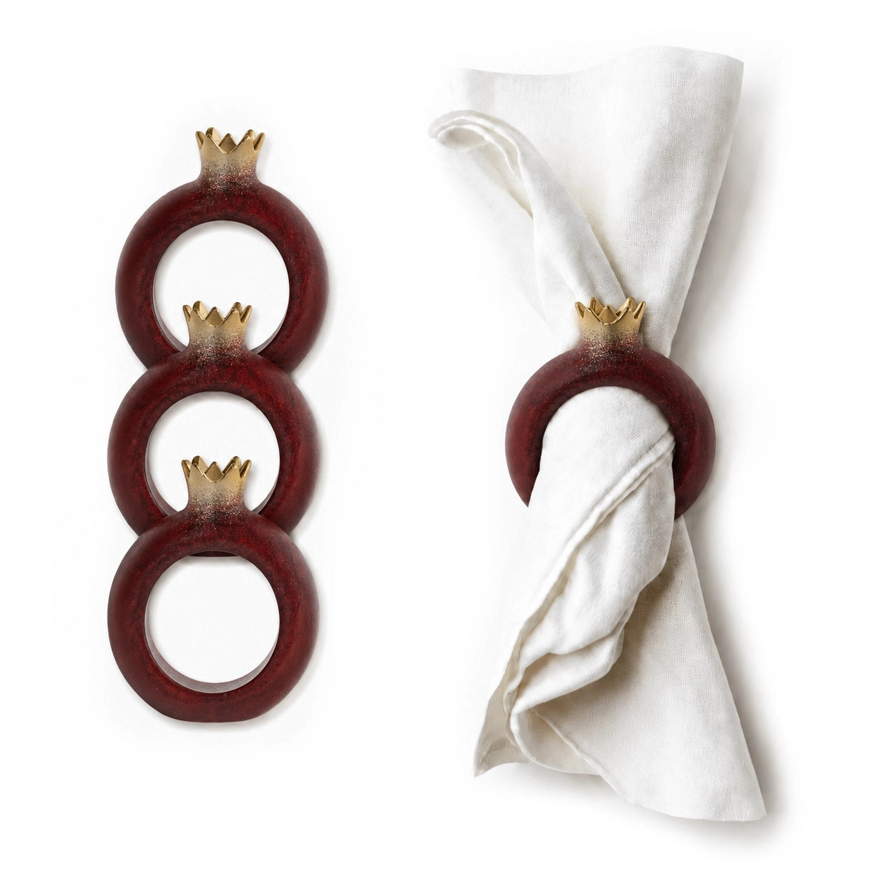 Sculptural resin pomegranate napkin rings, set of 4, from Waterdale Collection