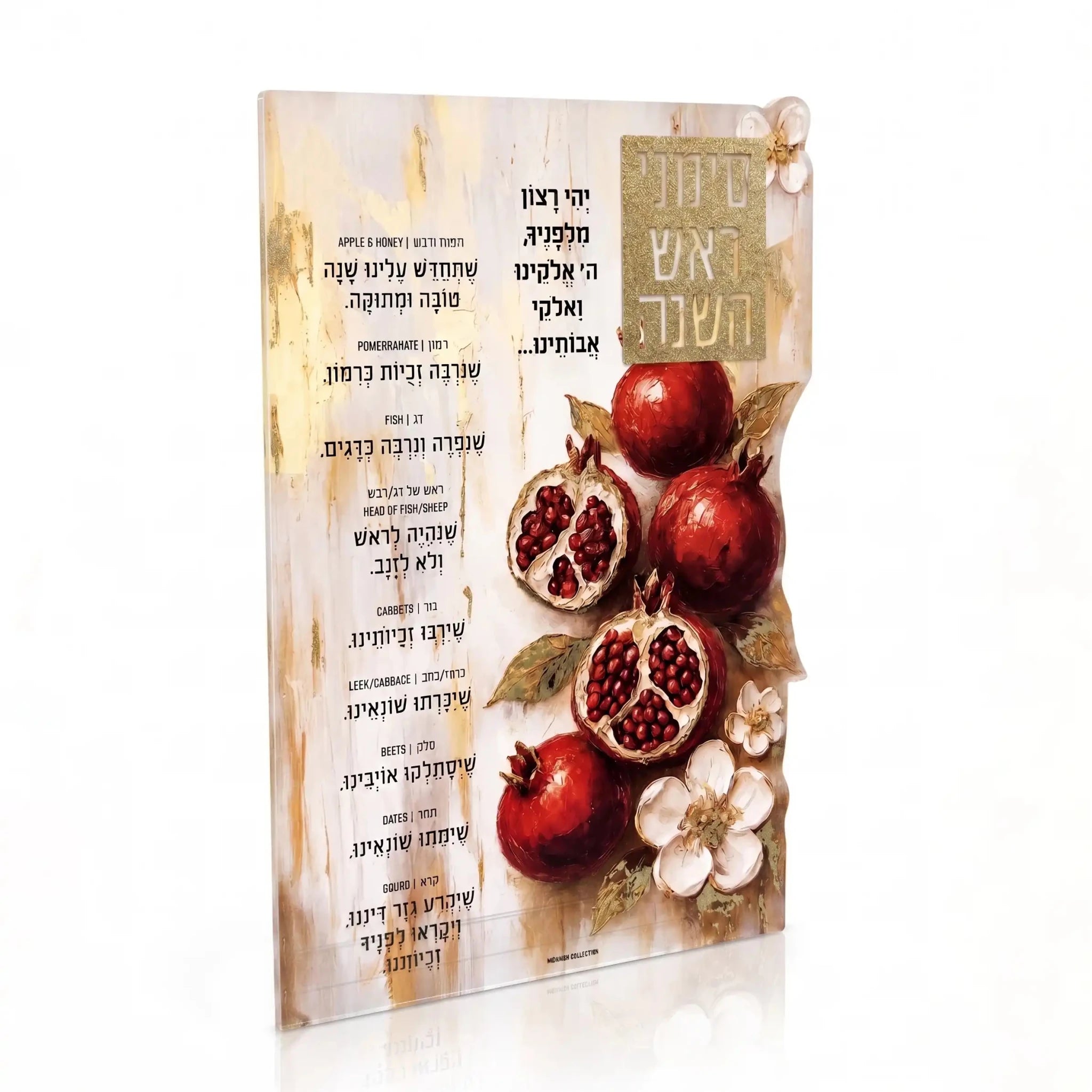 Rosh Hashanah Painted Pomegranate Simanim Card - Waterdale Collection