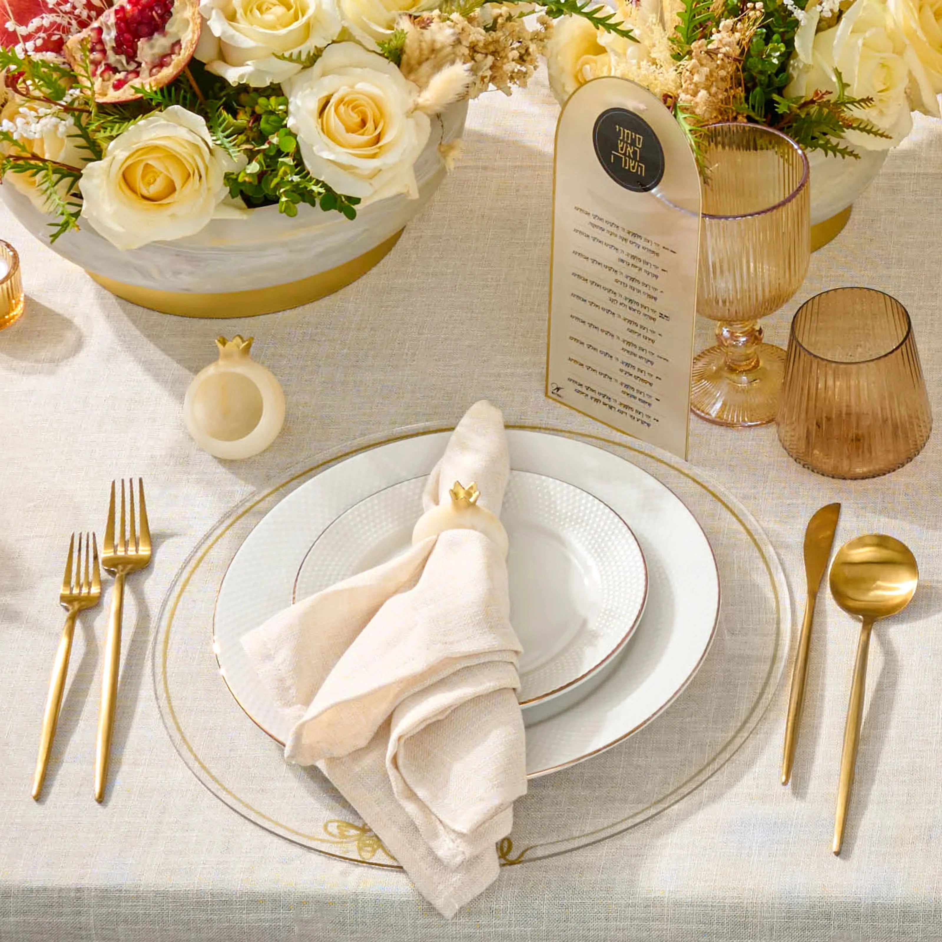 Resin Tablescape place setting | Rosh Hashana Judaica Decor