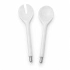 Silver resin salad servers, white and gray marbled fork and spoon with silver metal tips