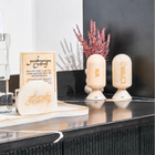 Resin Hadlokas Neiros Set by Waterdale Collection: gold marbled tray, הדלקת נרות block, tzedakah box, matchbox holder, and אש and בשמים cloches for Shabbos
