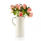 Rose faux floral speckled pitcher vase from Waterdale Collection, cream speckled ceramic pitcher filled with blush roses