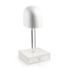 Pearl marble wig head stand with drawer by Waterdale Collection, white foam top on a clear Lucite dowel, 15-inch size
