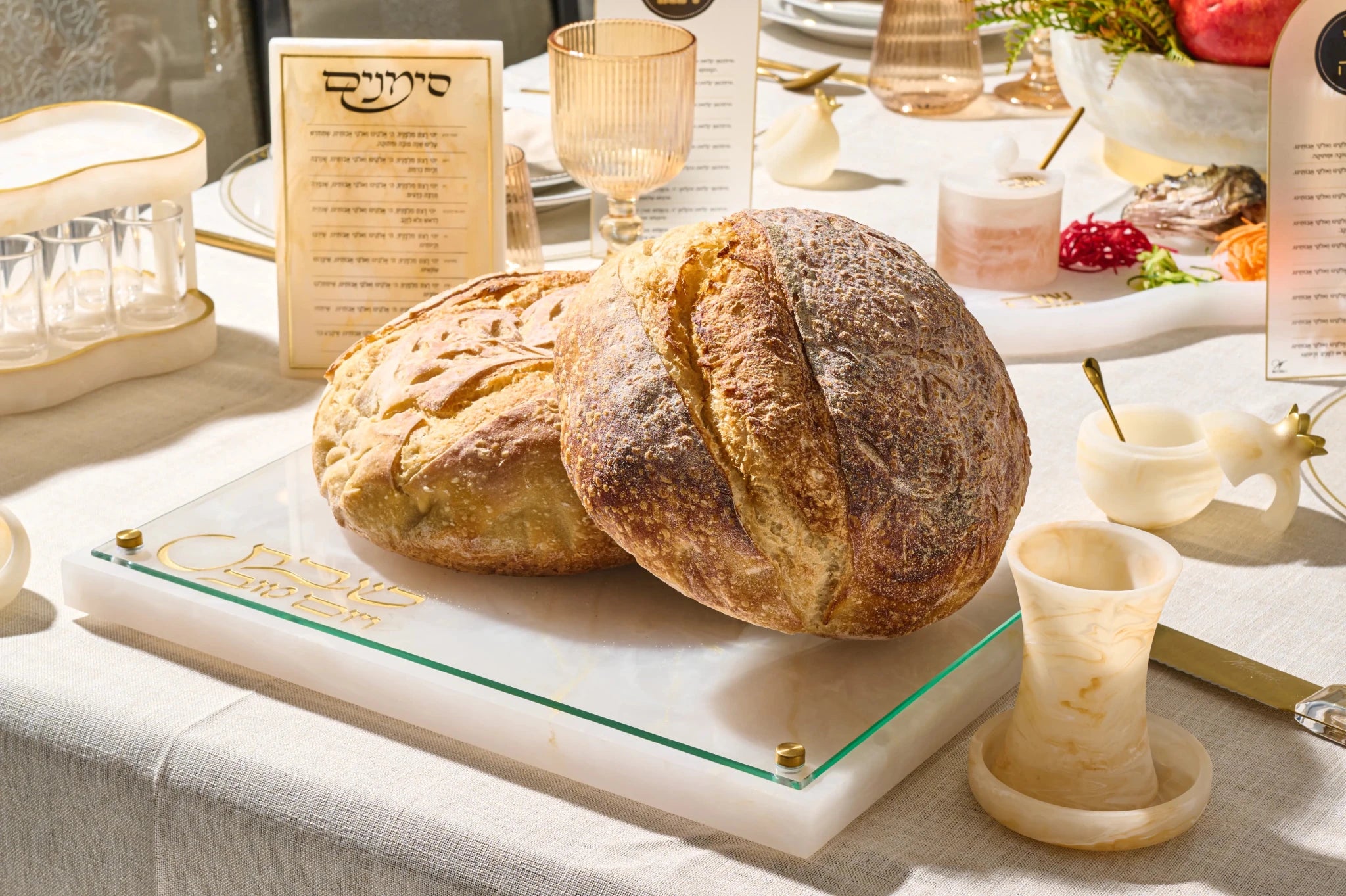 Resin Challah Board with Knife Slot Challah Board - Waterdale Collection