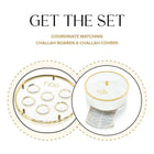 Classic Script Seder Plate and Matzah Box Set by Waterdale Collection featuring elegant gold design on white ceramic dishes.