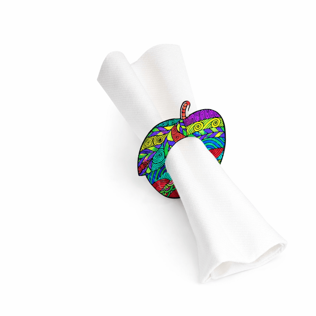 Color it acrylic apple napkin ring with colorful pattern and white napkin – Waterdale Collection
