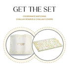 Waterdale Collection Floral Bird Challah Board and matching Cover Set featuring French toile design in cream and gold tones.