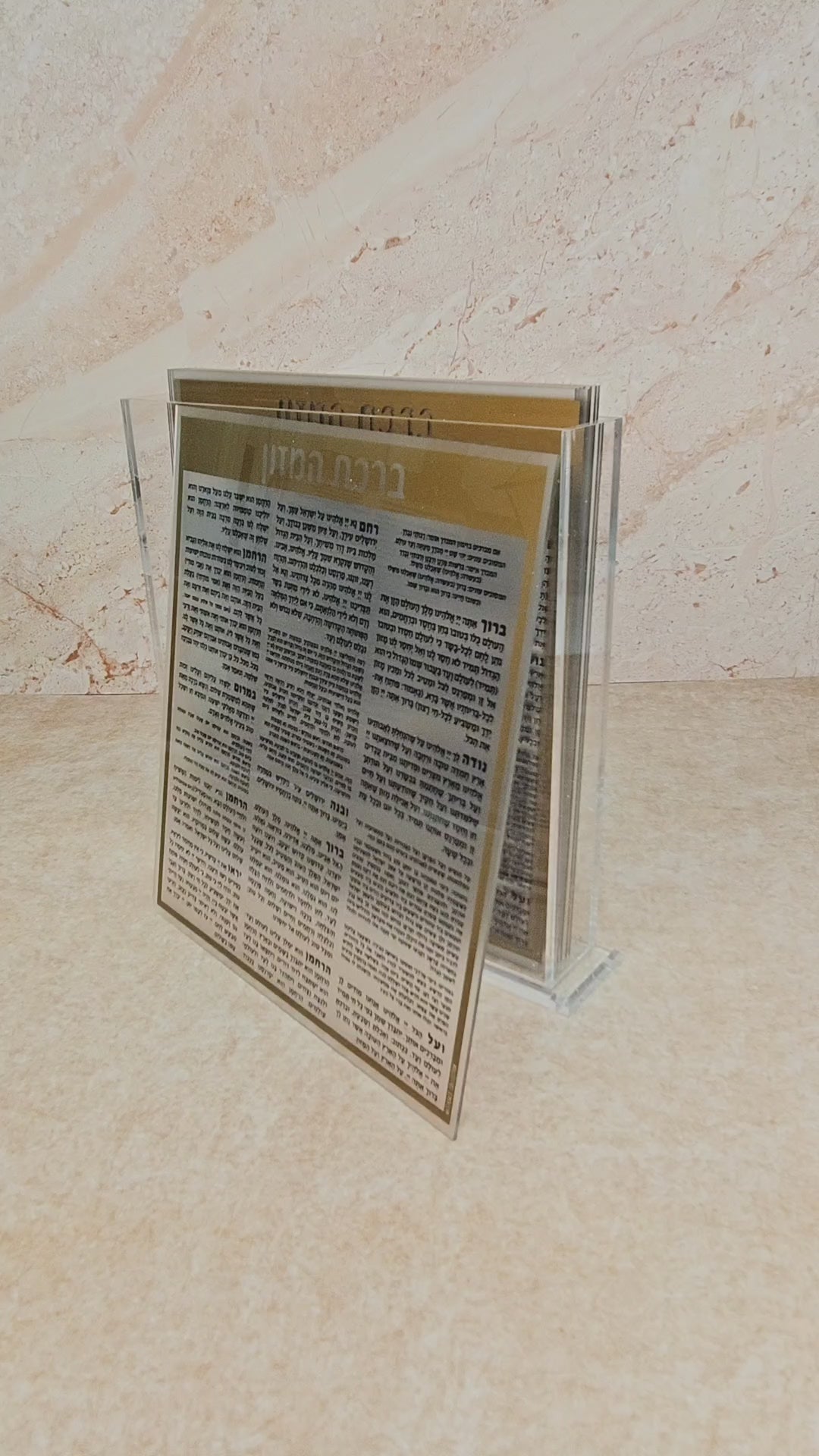 Square, onyx, and colord base bencher set with clear lucite bencher card set inside.