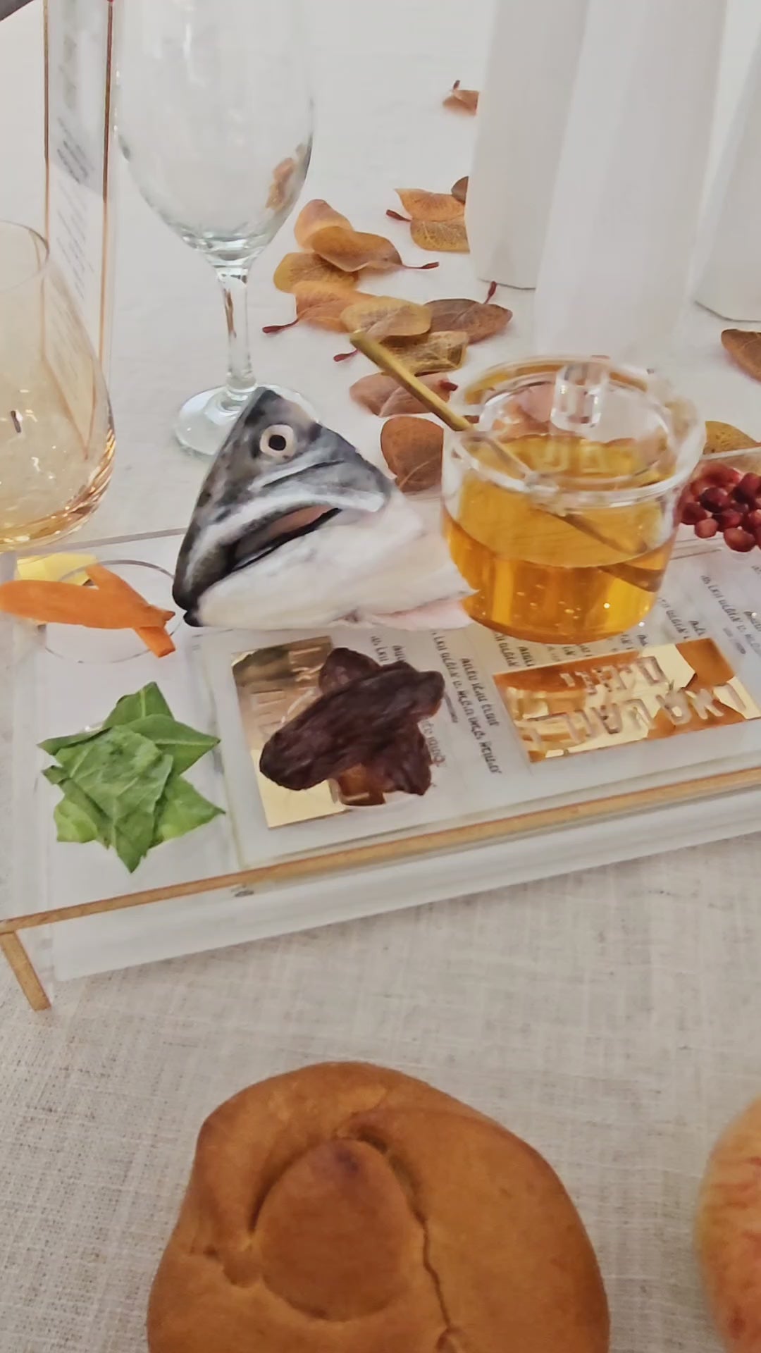 Suspended Simanim Tray Card Set video in a Rosh Hashanah setting