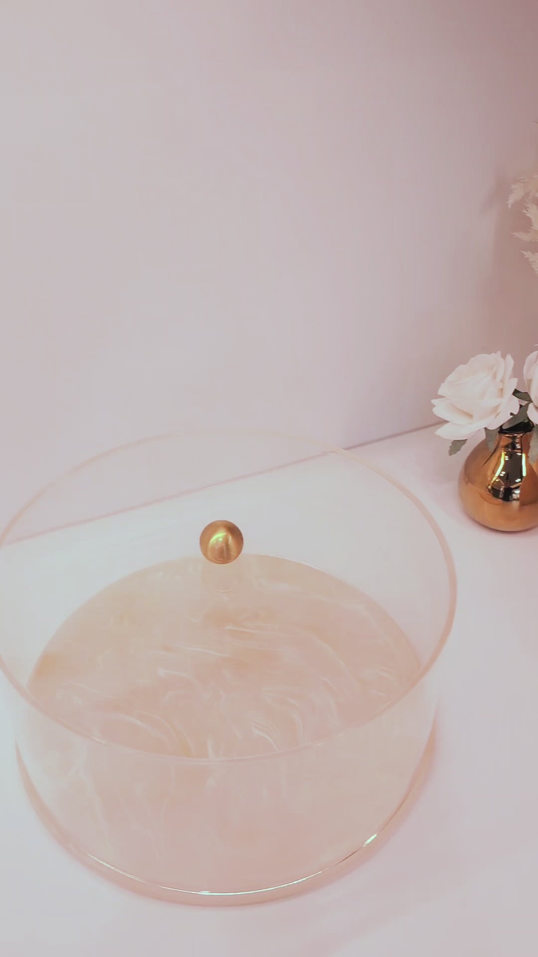 Small rectangular resin cake dome with resin knob. 